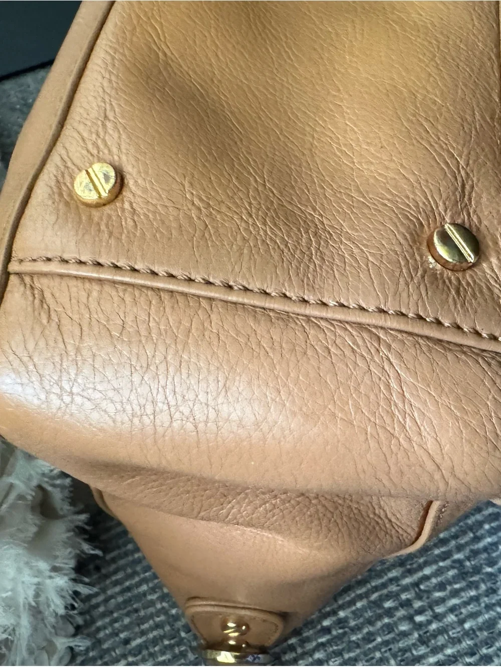Tory Burch Amanda Mini Satchel Tan Camel Leather Gold Logo Handbag